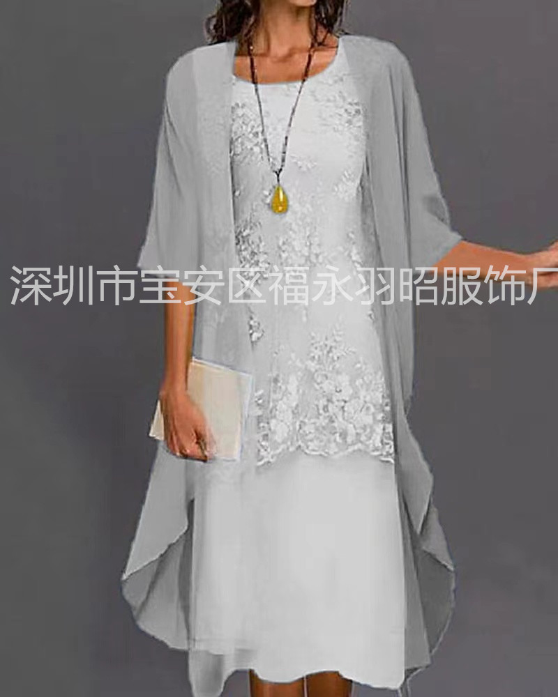 Picture of European and American Hot-Selling Independent Site Amazon Wish Hot Spring & Fall Fashionable and Elegant Lace Chiffon Dress Two-Piece Set