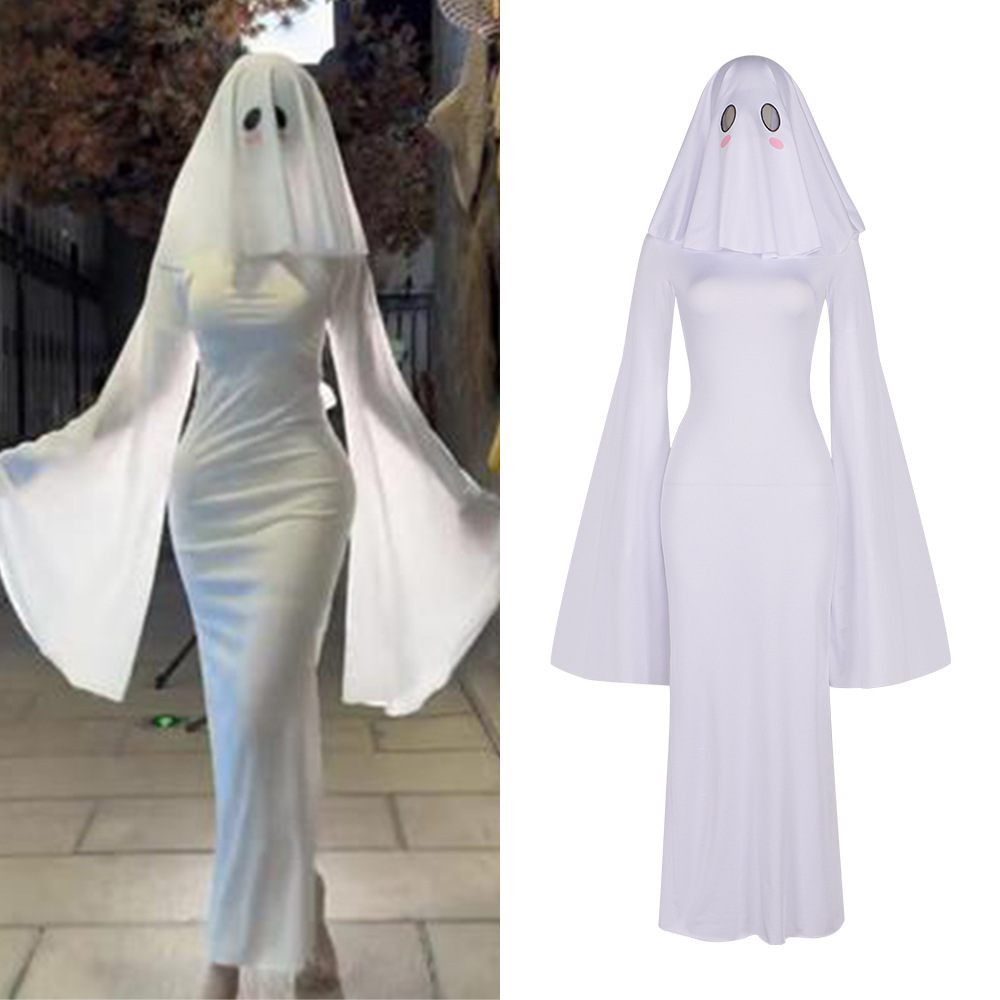 Ghost Mother Costume Halloween Apricot Lady Same Cute Ghost cosplay Costume dress White Adult