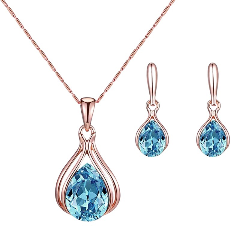 Cross-border foreign trade wish fashion women Blue Green red drop necklace earrings set jewelry jewelry wholesale