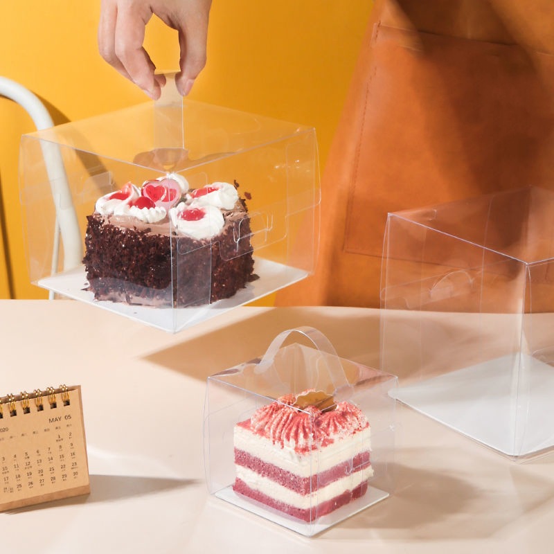 Four-inch small 4-inch transparent cake box birthday Mu Si blasting pulp portable raised 2/3/5/6 inch cake packaging box
