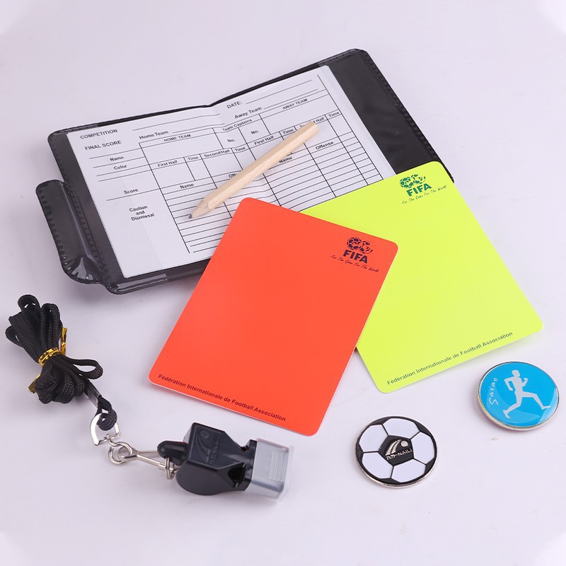 Football referee red and yellow brand edge picker football game patrol flag referee props equipment tooth guard whistle referee bag