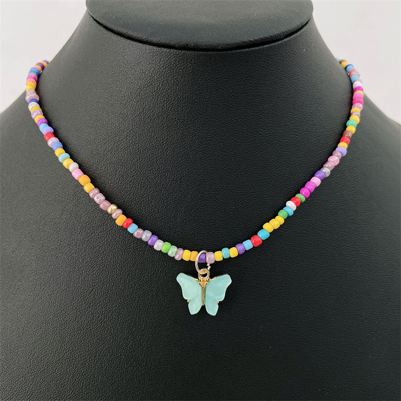 Picture of Color Rice Beads Handmade Necklace European and American Cross-border New Jewelry Ethnic Style Simple Beautiful Butterfly Pendant Necklace