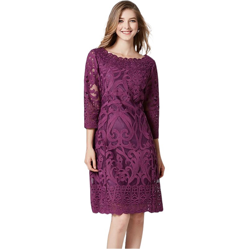 Heavy Embroidered Sequins Lace Dress Spring and Autumn New All-match Elegant Brand Casual Mother Large Size Loose Dress