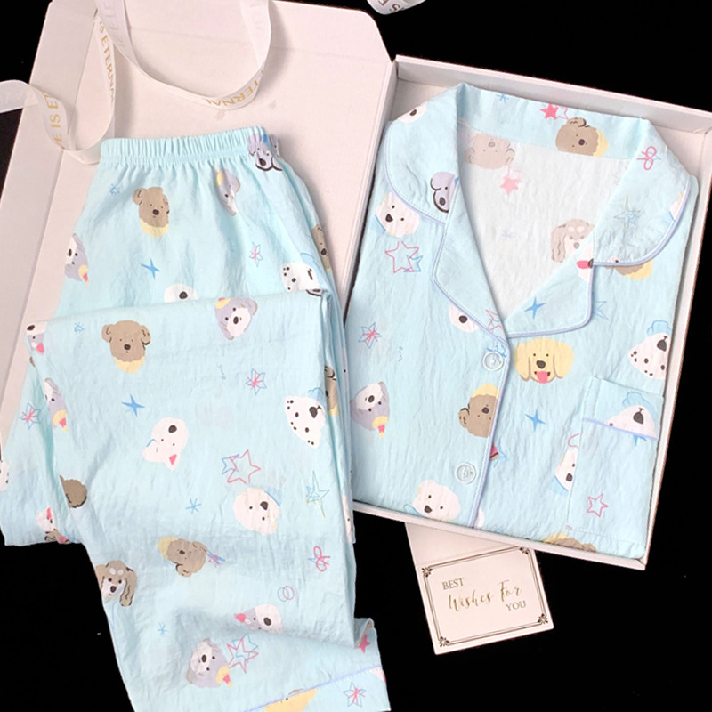 Autumn ins lazy style pajamas women's cloud cotton cute lapel long sleeve pants home clothes suit real shot wholesale