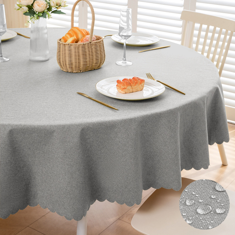 Amazon Large Round Tablecloth Waterproof and Oil-Proof Pure Color Household Tablecloth Tpu Coated Round Restaurant Tablecloth Wholesale