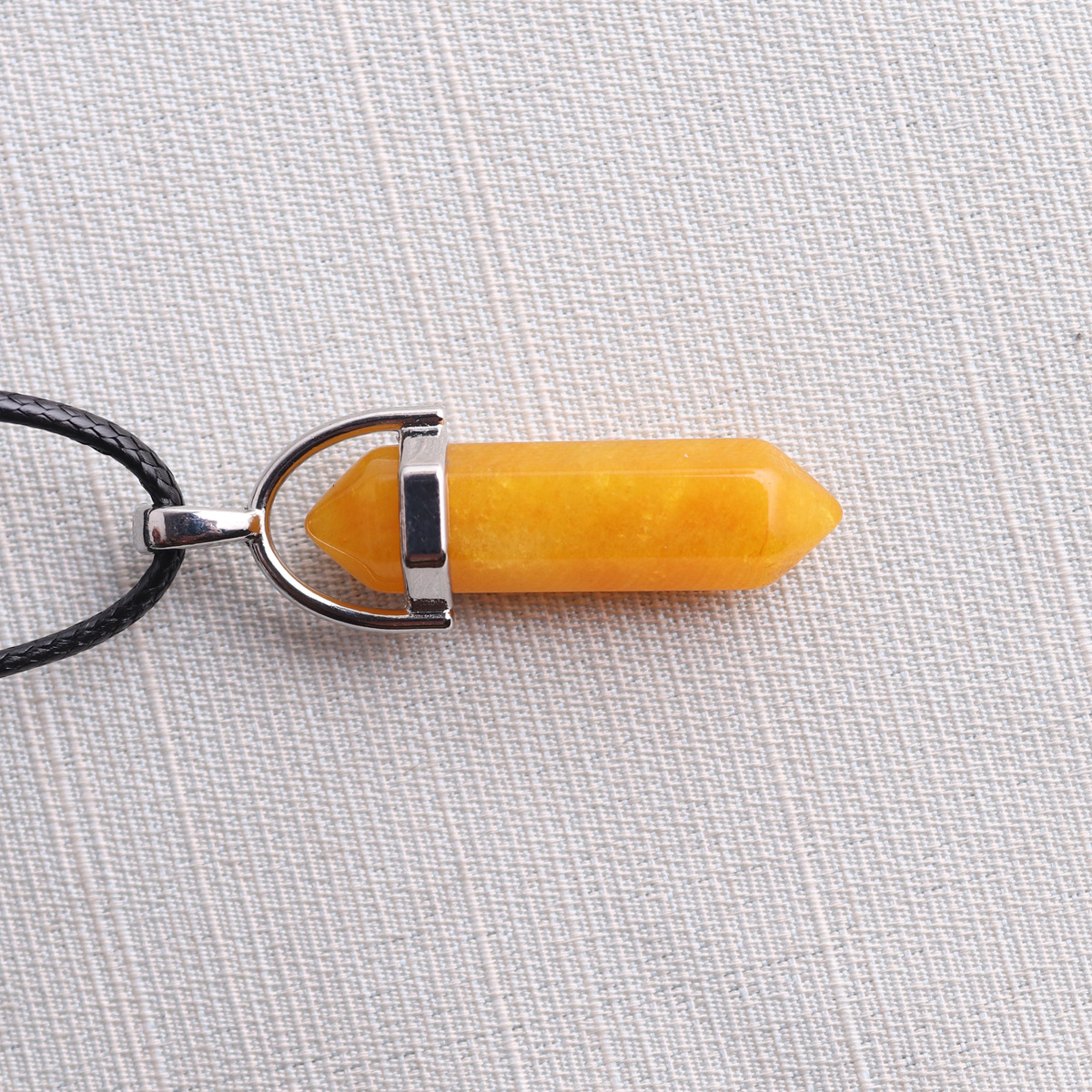 Picture of Natural Stone Hexagonal Pendant European and American Natural Crystal Hexagonal Prism Bullet Hexahedral Black Wax Rope Necklace