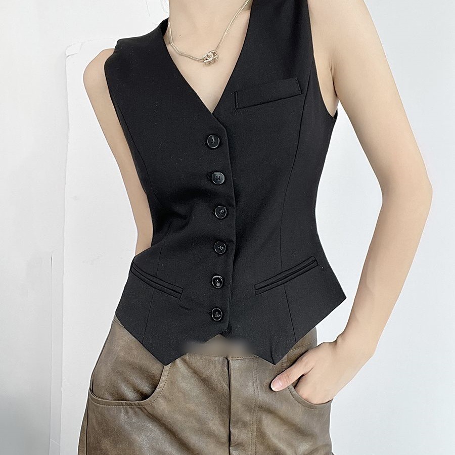 Picture of Crazy Heart Grey Slim-fit Sleeveless Suit Vest Jacket Women's Spring and Summer Short Navel V-neck Vest Top