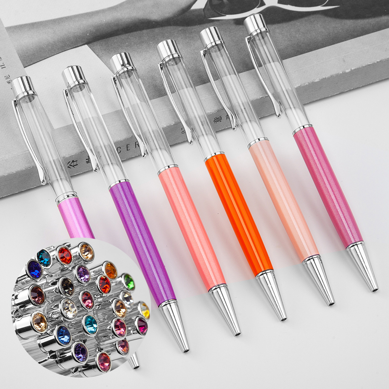 Factory wholesale creative metal ball pen DIY printing crystal pen Japanese and Korean oil empty tube ball pen