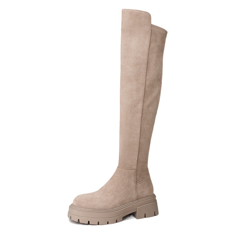 Chubby Girl big tube circumference slimming over-the-knee boots women's autumn and winter suede stretch boots thick bottom thick heel round toe Knight boots