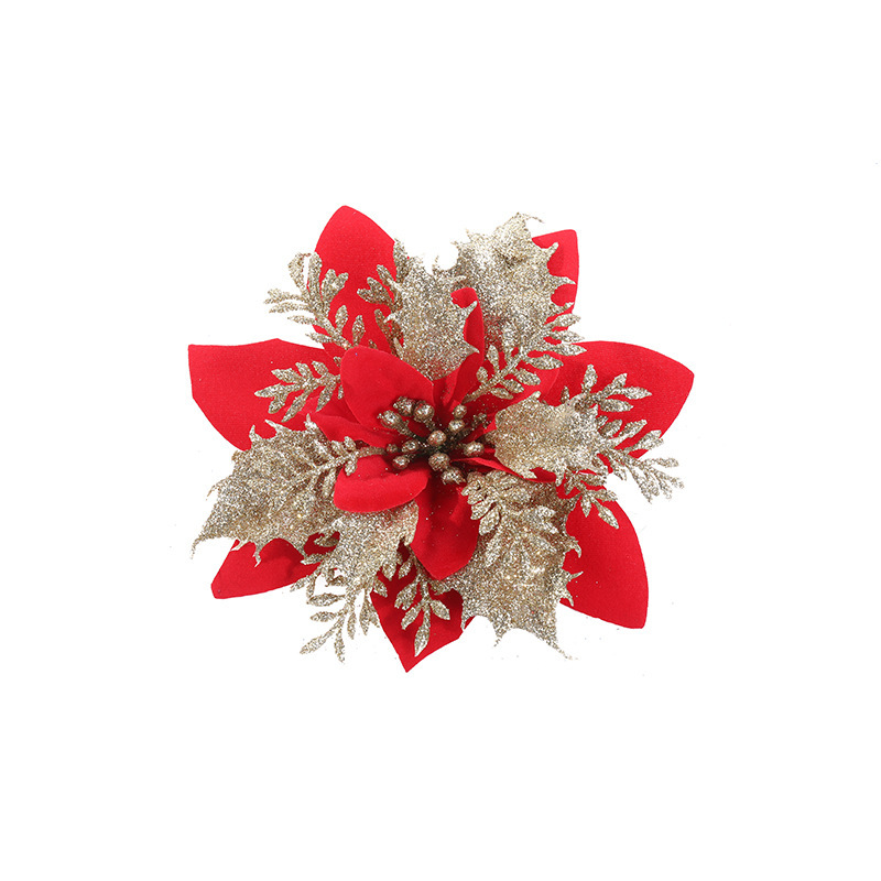 Picture of Christmas Decoration Flower Red Artificial Flower Christmas Wreath Accessories Holiday Christmas Tree Decoration Gold Pink Christmas Flower