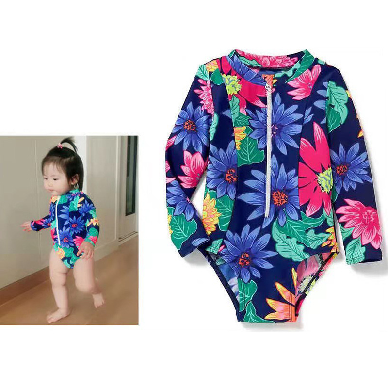 Children's Swimwear Girls' One-piece Baby Long-sleeved Sunscreen Cartoon Baby Baby Children's Swimwear for Women