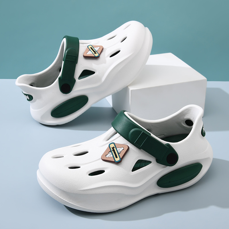 Summer Height-increasing Slippers Hole Shoes Women's Outer Wear Thick Sole Non-smelly Feet Non-slip Breathable EVA Contrast Color Wear-resistant Baotou Drag