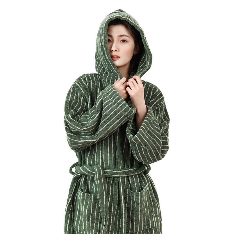 New Style Simple Fashion Yarn-dyed Striped Rhombic Cotton Adult Bathrobe Absorbent Cloak Parent-child Bathrobe Class A