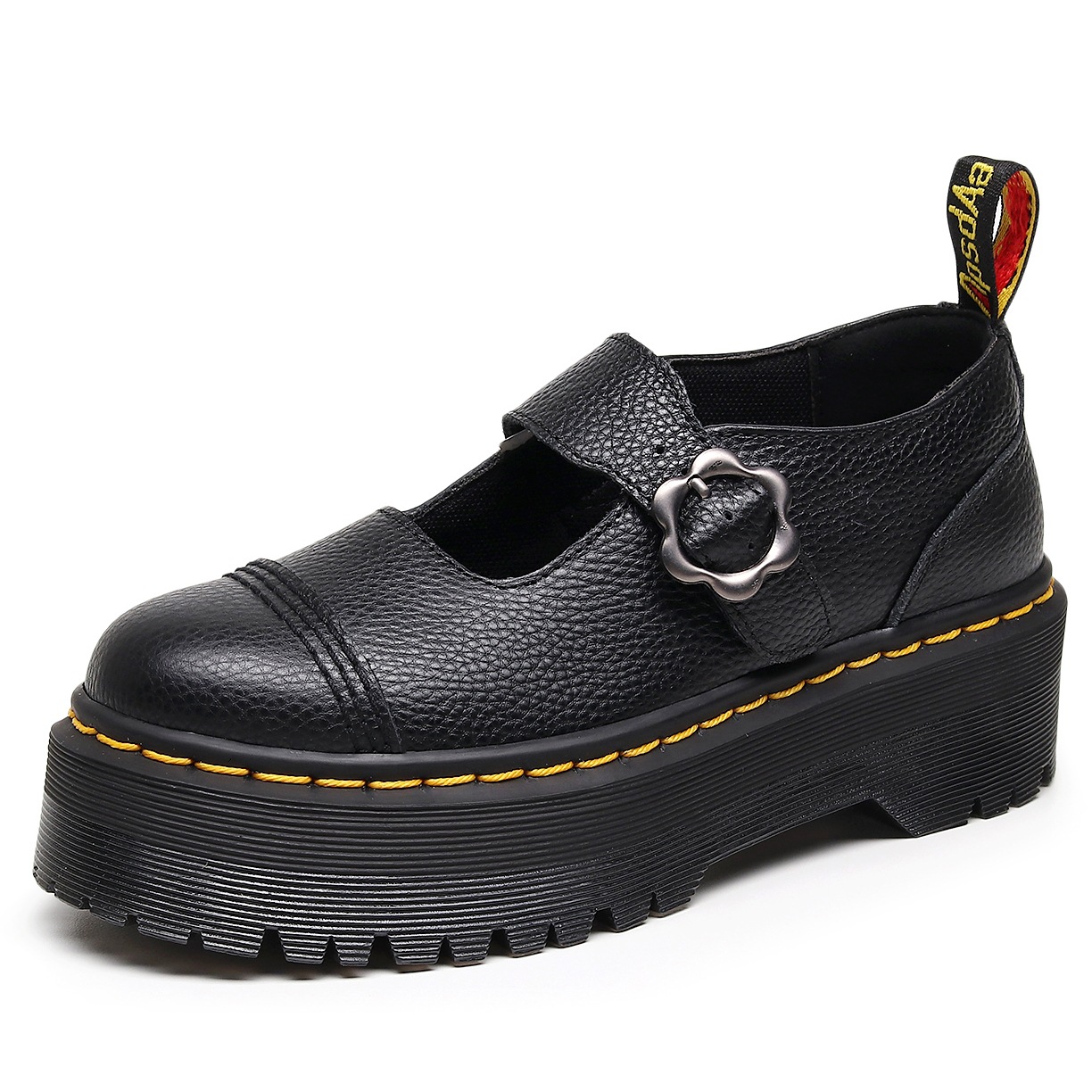 Epiden Thick Sole T-shaped with Mary Jane Women's Shoes Top Layer Genuine Leather Shoes with Lychee Pattern Fashion Student Platform Bottom
