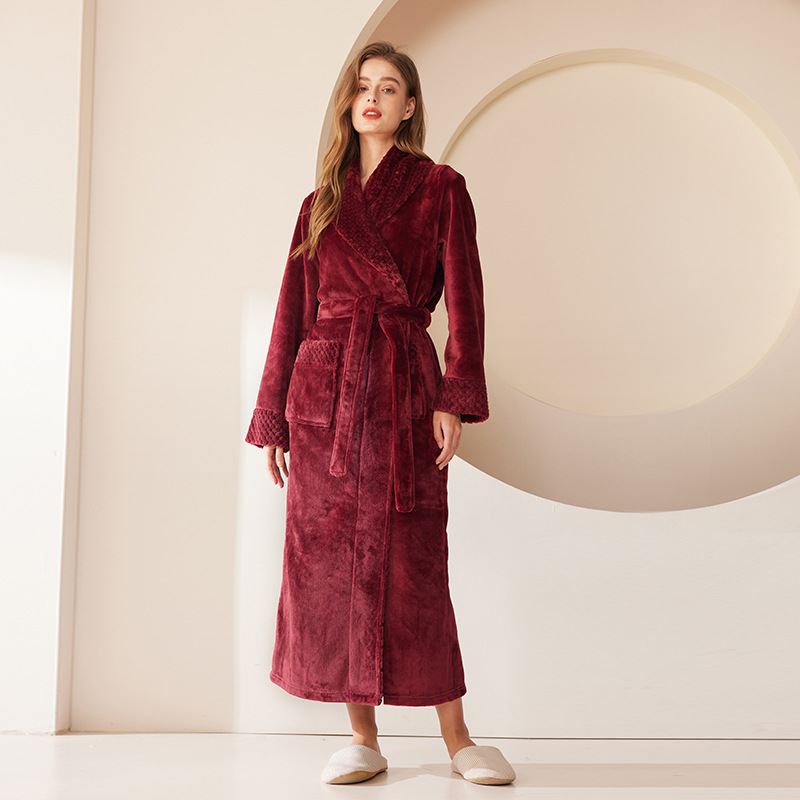 Picture of Splicing Technology Plus Fat Large Size Loose Flannel Couple Nightgown Men and Women Coral Velvet Bathrobe Bathrobe Autumn and Winter