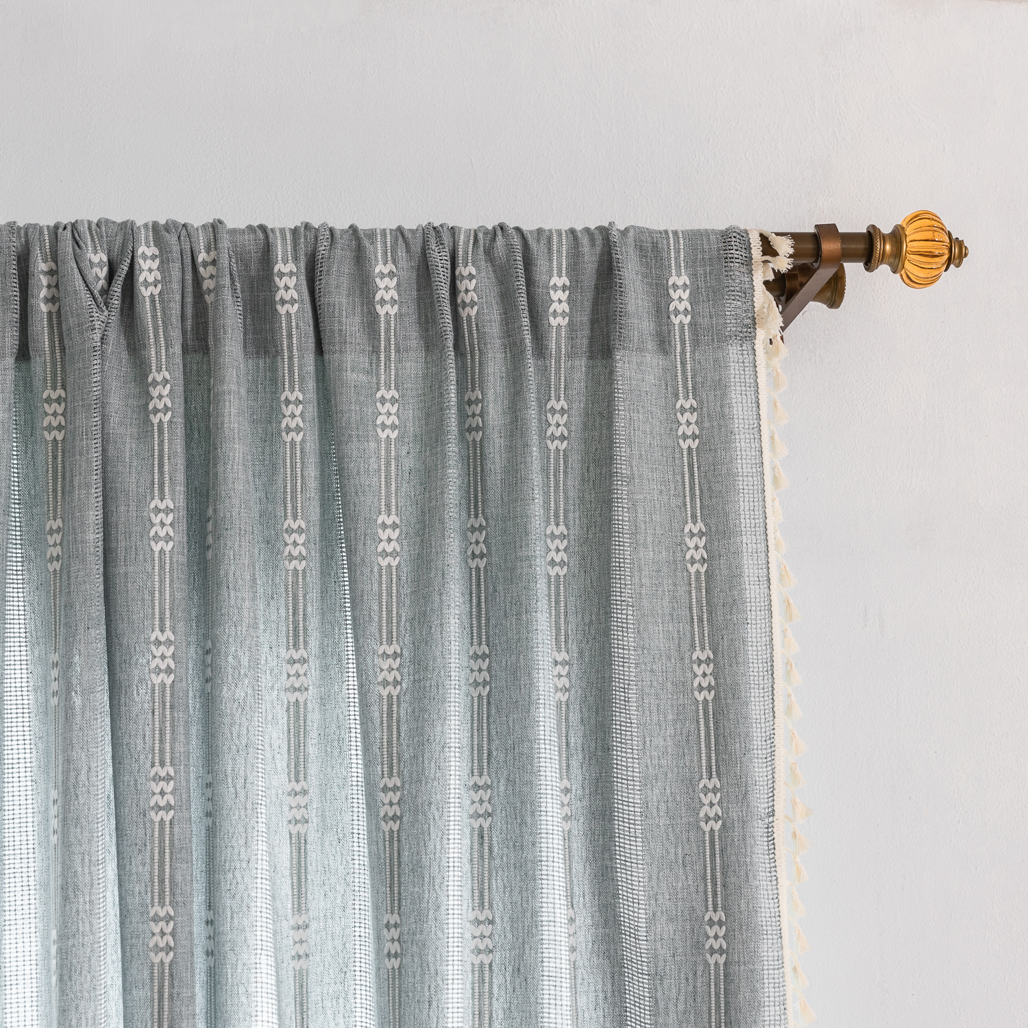 Picture of Factory cross-border special curtain finished embroidery stripe hollow brown bedroom jacquard kitchen small window short curtain