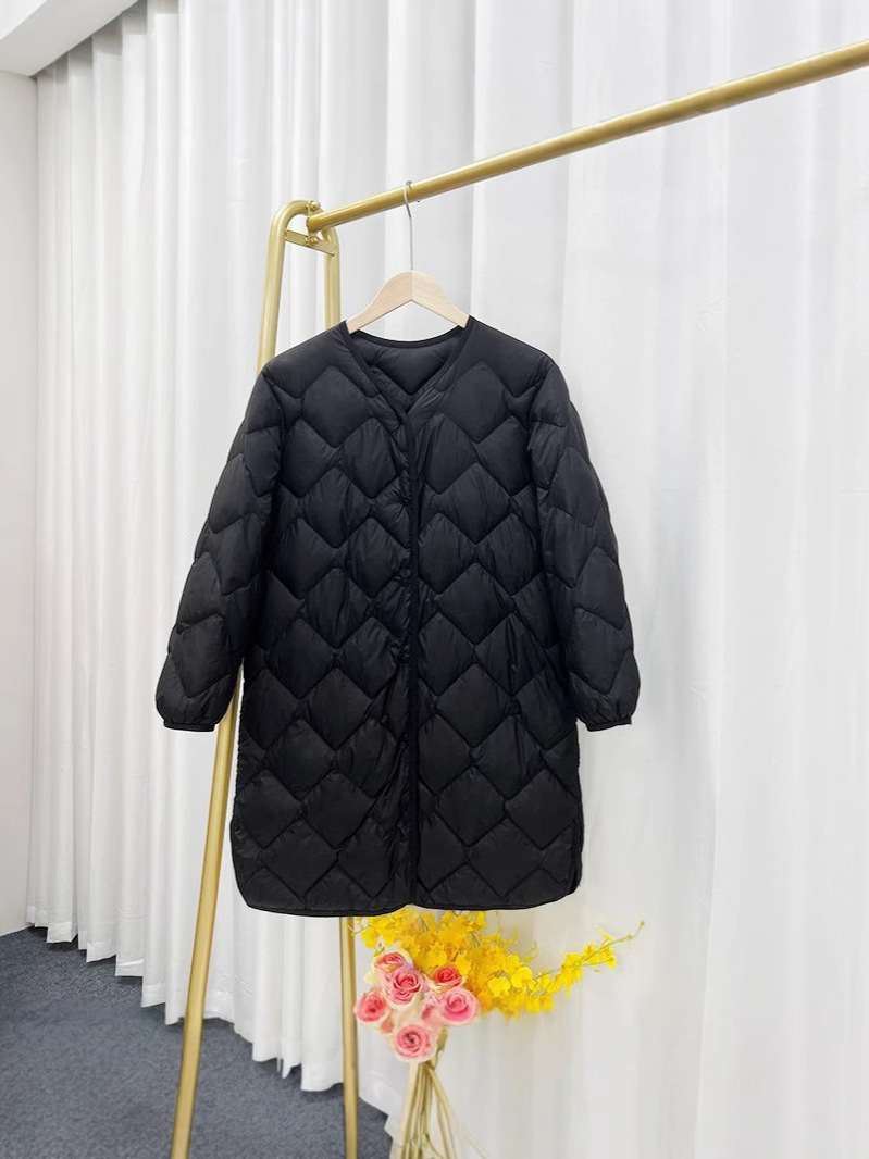 Picture of Cross-border TikTok autumn and winter new lightweight down jacket women's long V-neck long Korean collarless liner coat