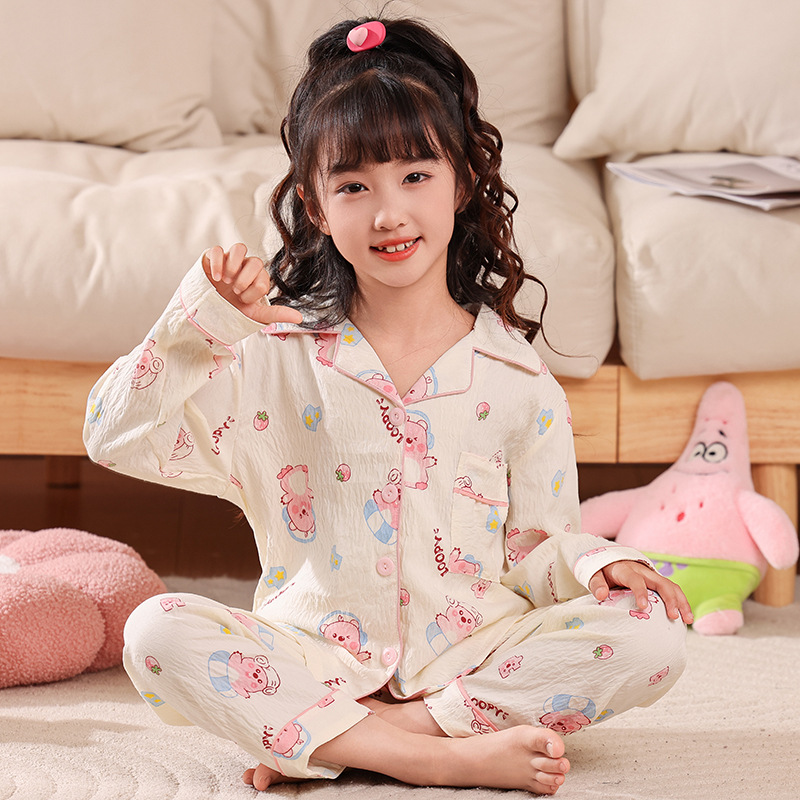 Picture of 2024 New Girls' Pajamas Long Sleeve Cloud Cotton Spring and Autumn Children's Home Clothes suit Big Kids Girls Can Wear Outer