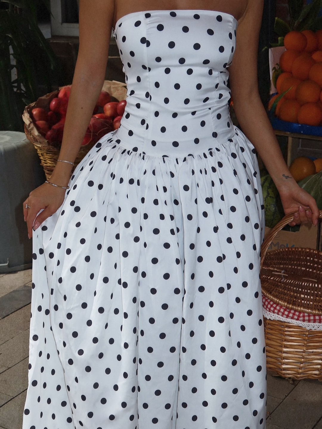 2025 Cross-border Summer New Fashion High-end Wave Point Retro Strapless Skirt European and American Style Shoulder dress