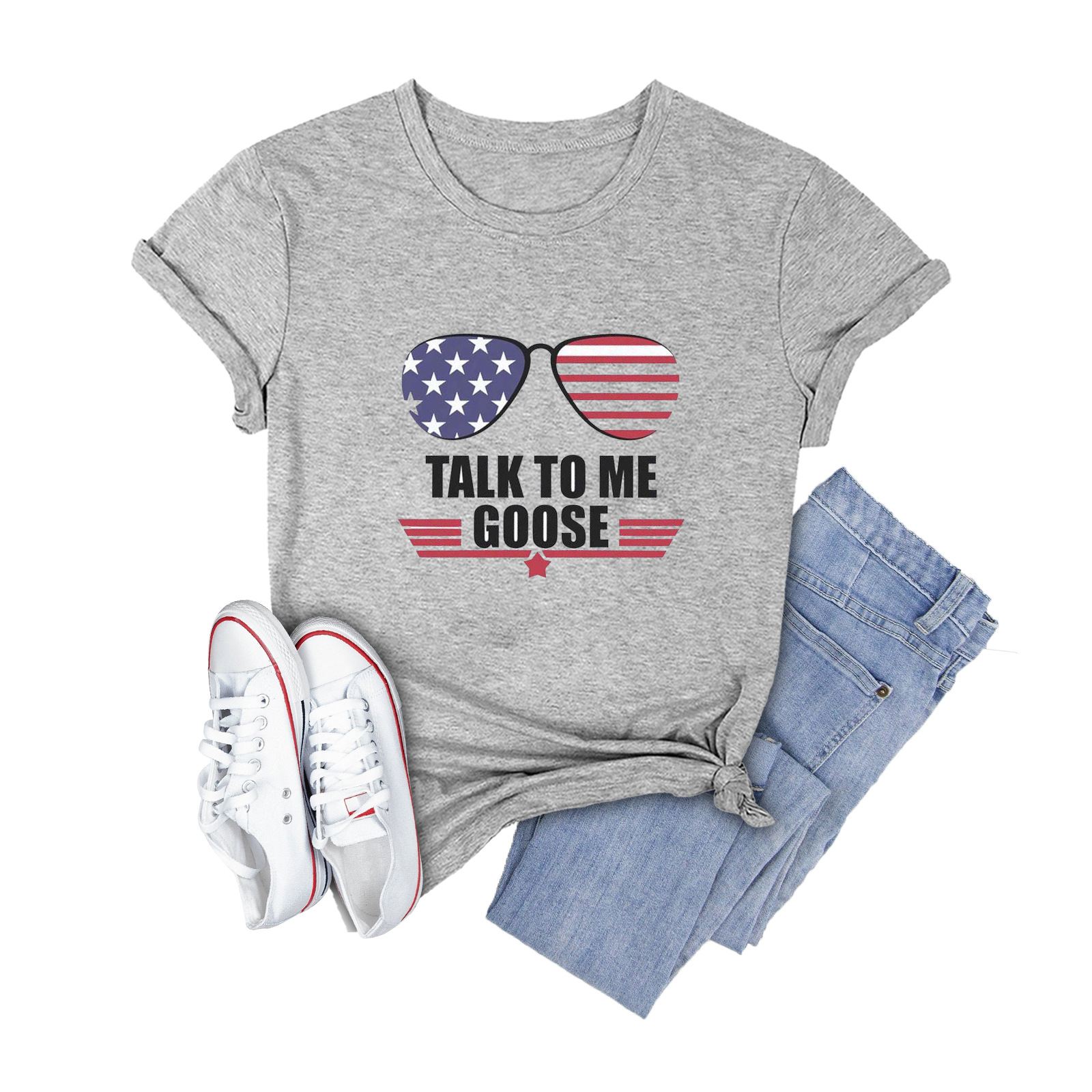 Cross-border Amazon European and American Clothing Independence Day Printed Letters TALK TO ME GOOSE Short Sleeve T-shirt