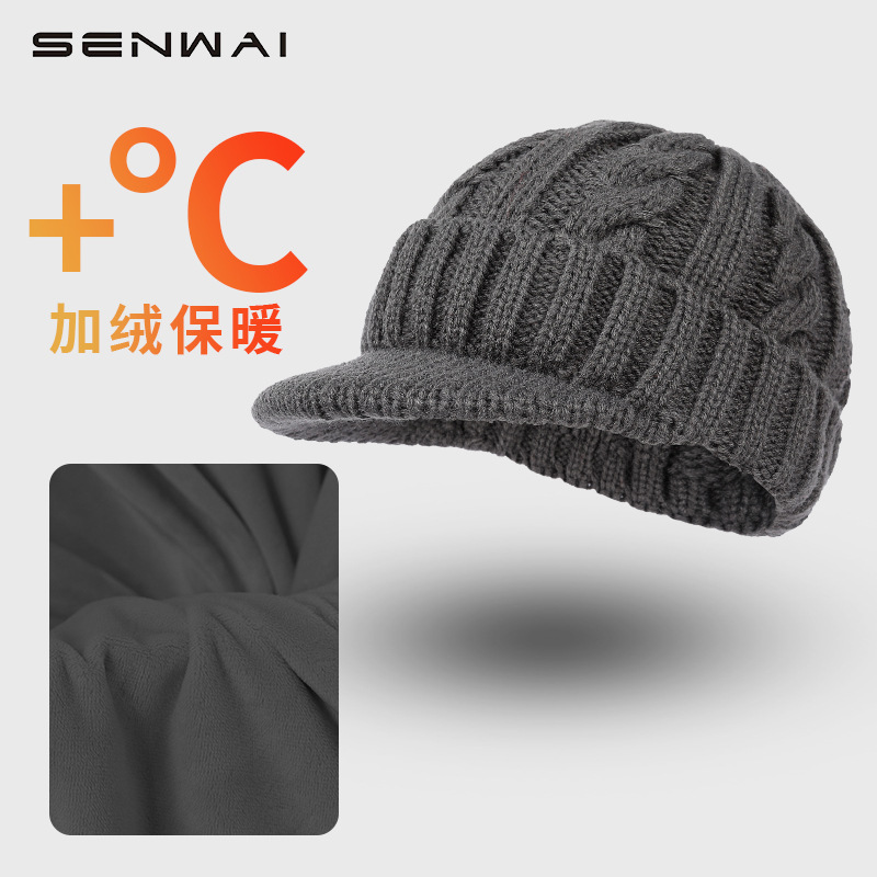 Picture of Hat men's winter warm fleece-lined thickened cap men's knitted cap outdoor cycling ear protection cold wool cap
