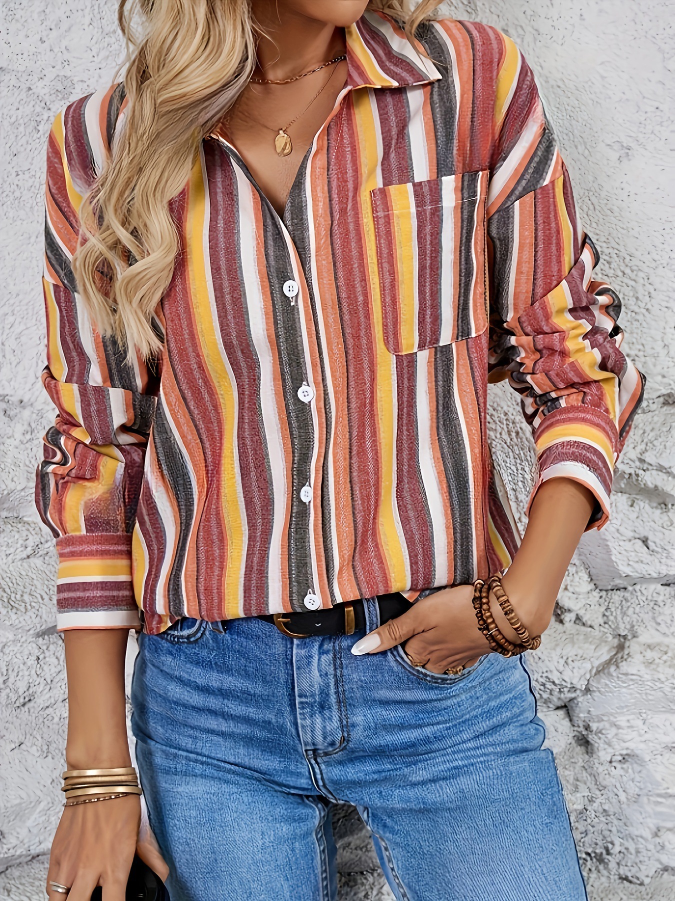 European and American Cross-Border Amazon New Style Lapel Autumn Long-Sleeve Shirt Top, Fashionable Versatile Loose European and American Style