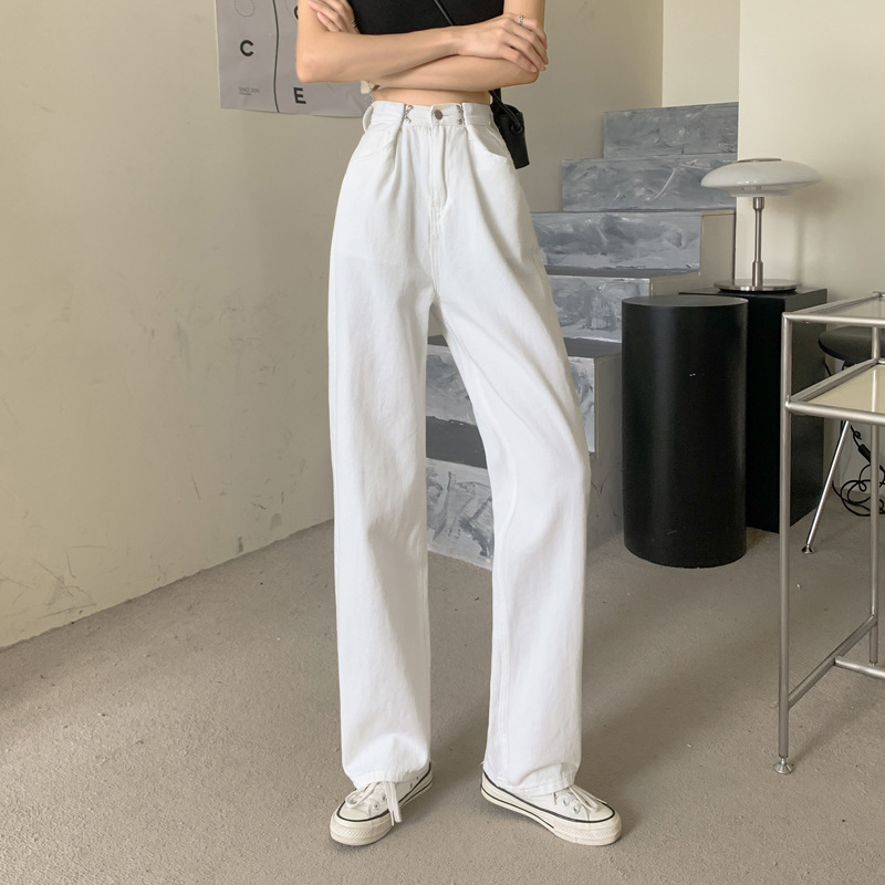 Picture of High Waist White Jeans Women's Autumn 2024 New Loose Wide Leg Pants Pink Straight Pants Ins