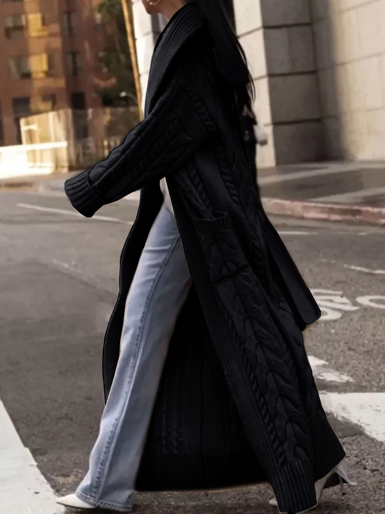Picture of Foreign trade cross-border Europe and the United States Amazon source manufacturers coarse twist large lapel long cardigan sweater coat spring autumn winter