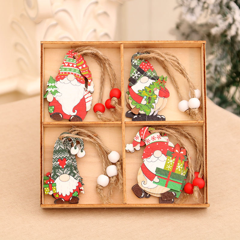 Picture of New 12 Pack Faceless Old Man Christmas Wooden Pendant Boxed Christmas Tree Small Hangers Christmas Decorations