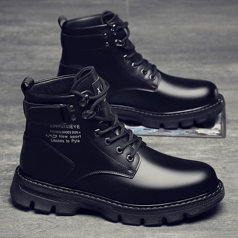 Martin Boots Men's 2024 New Autumn Men's Shoes Korean Fashionable Men's fleece-lined Boots All-match High-top Casual Leather Shoes