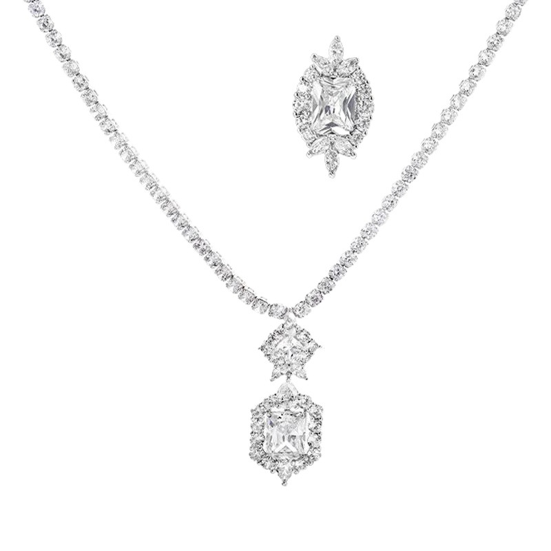 Star love cross-border simple female niche fashion champagne gold exquisite bride zircon necklace earrings suit wholesale