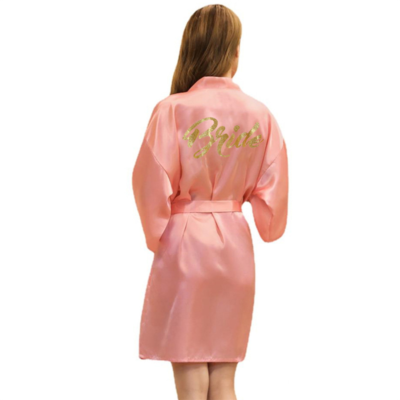 Picture of Women's Wedding Makeup Gown Hot Stamping Gold Bride Nightgown Women's Summer Thin Cardigan High-grade Bride Morning Gown