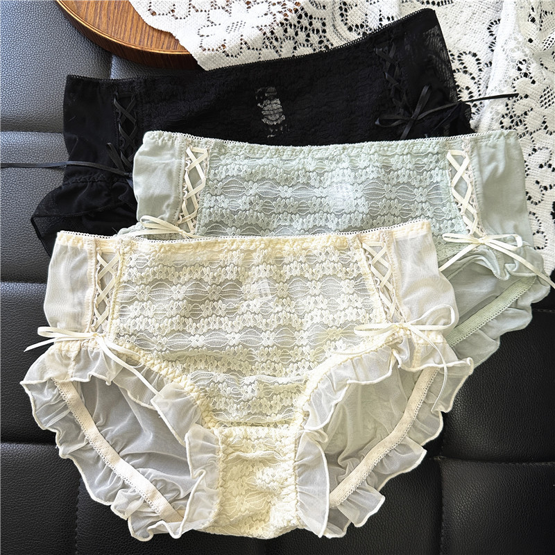 [45.00 kg-65.00 kg] 2057 Chanel style ~ European and American mesh lace strap cute sexy mid-waist women's underwear