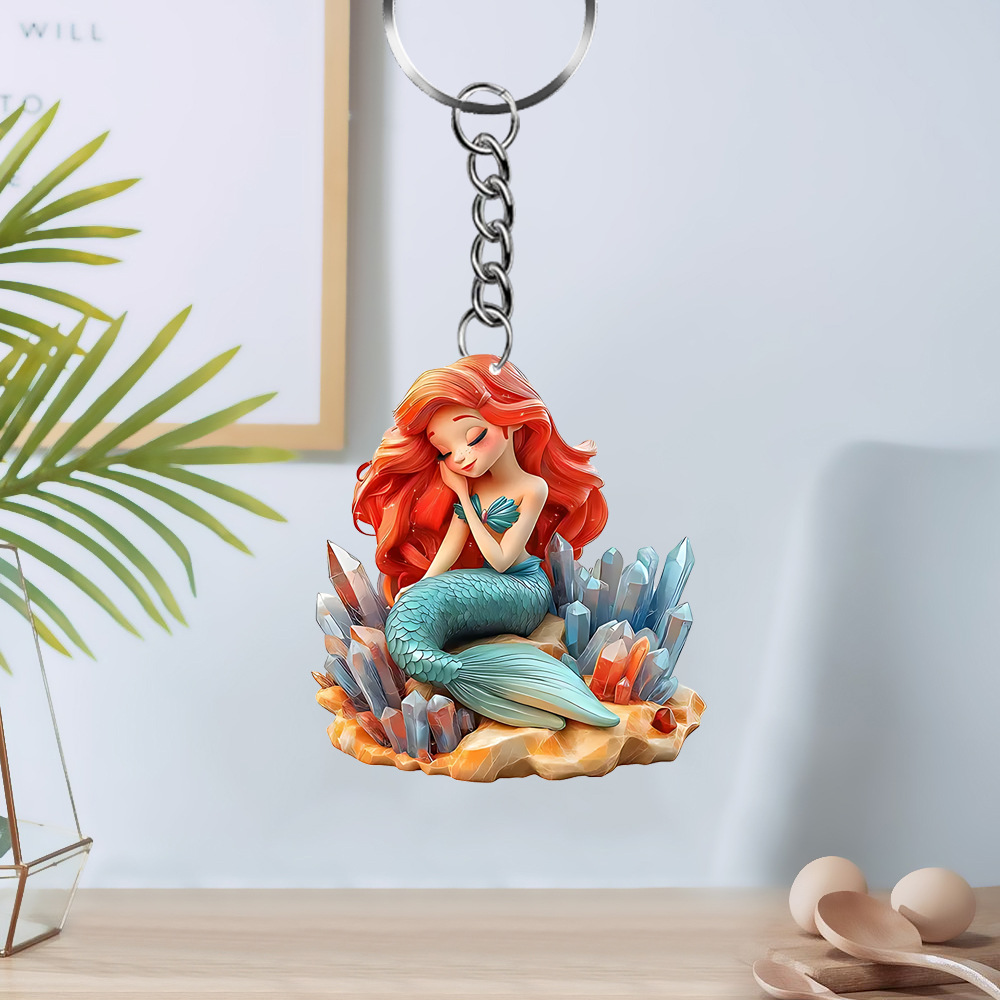 Cross-border New Little Mermaid 2D Flat Acrylic Pendant Keychain Car Rearview Mirror Accessories Backpack Small Pendant