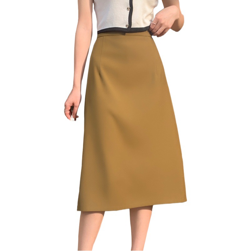 Skirt Women's Summer 2025 New Popular Skirt High Waist A-Line One-Step Skirt Mid-Length Back Slit Hip Skirt