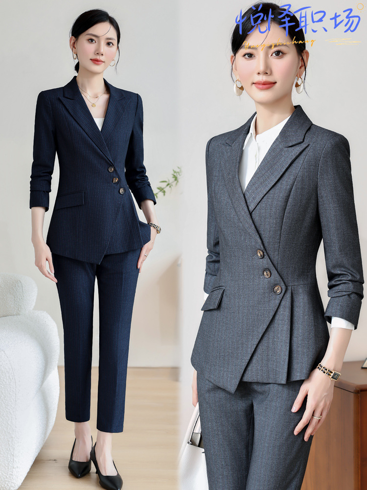 High-end Sense Striped Suit suit Women's 2024 Autumn Fashion Elegant High-end Business Wear Goddess Fan Dress Suit