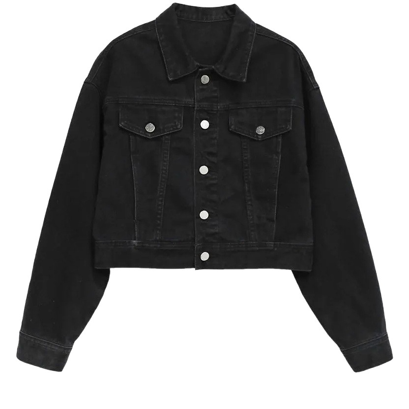 2024 Spring and Summer New Retro Street Loose Black Short Denim Jacket Women's Easiest for Match Jacket Long Sleeve Top