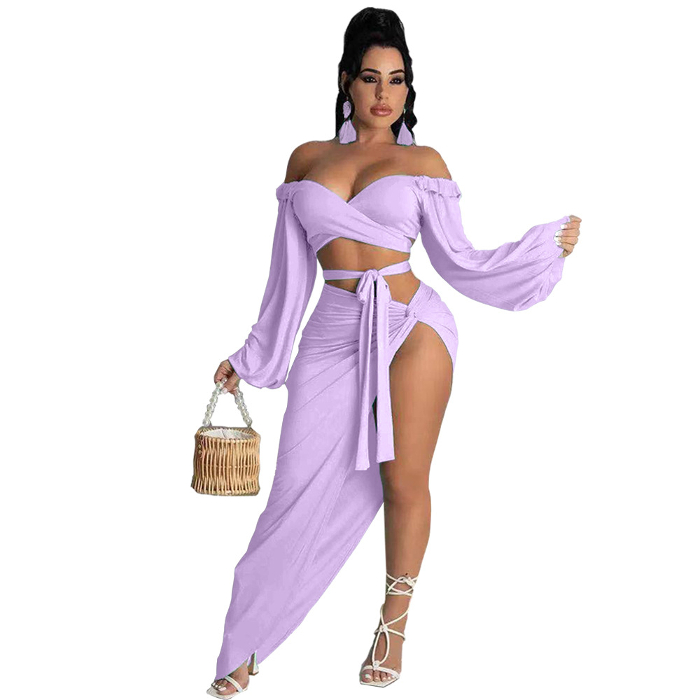 Picture of 2021 Summer Elegant Commuter Green Long Sleeve Chest Wrap Knitted Fashion Loose Solid Color Dress BQ19186