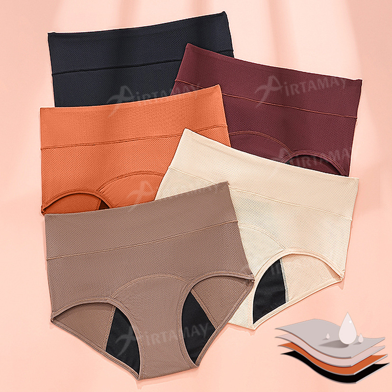 Cross-mirror European and American plus size physiological pants women's sanitary napkin four-layer leak-proof absorption breathable hole menstrual women's underwear