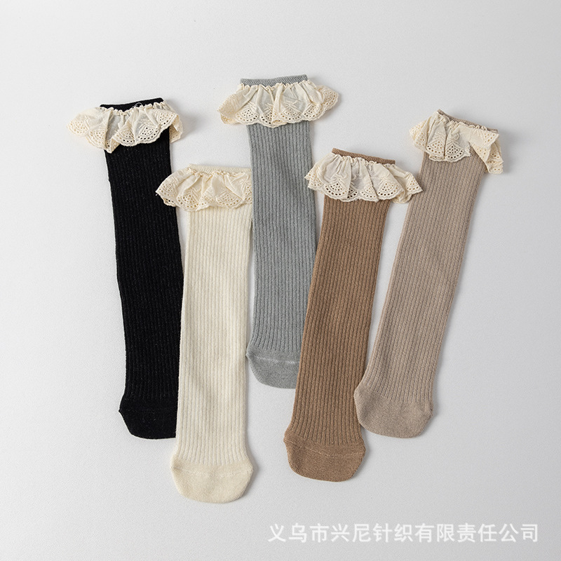 Picture of New children's socks spring and autumn girls large children's socks without heel tube socks South Korea lace baby cotton socks wholesale