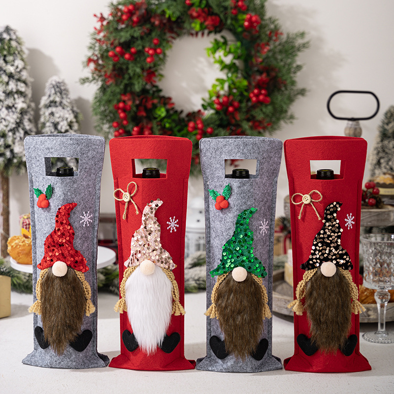 Howe Bay New Christmas Decorative Rudolph Wine Bottle Bag Christmas Wine Bottle Set Party Decorative Gnome Wine Bottle Set