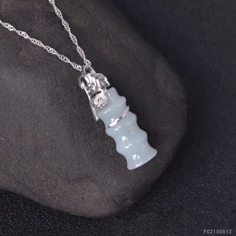 As soon as Yu S925 silver inlaid with natural Myanmar A goods jadeite increasingly high pendant jewelry live generation FC2100612