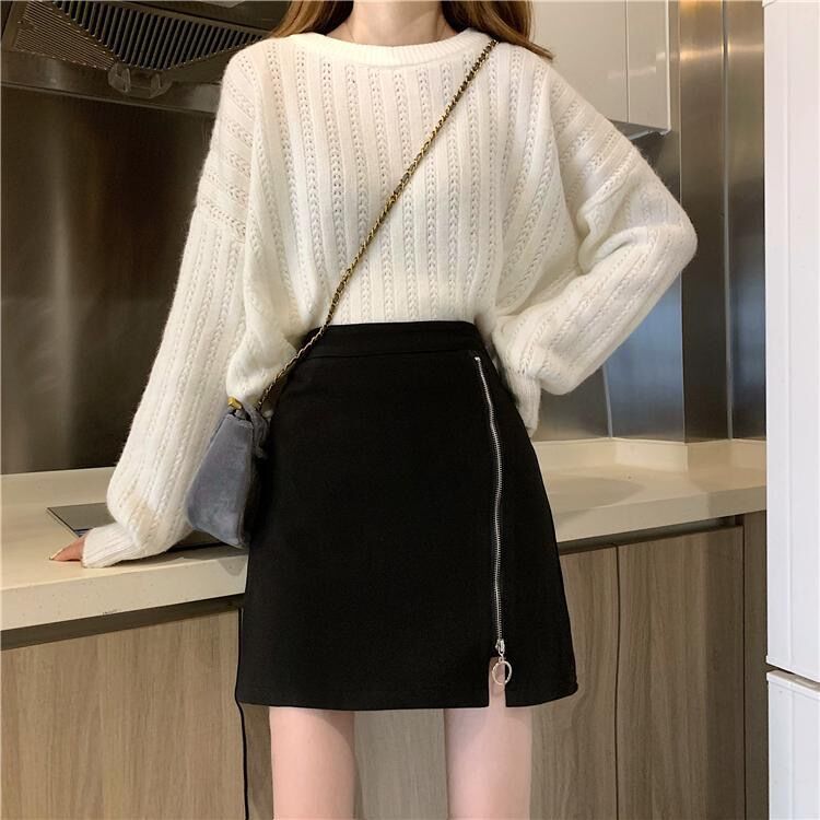 Sheath Skirt Woolen Skirt Women's 2023 Autumn and Winter New A- shaped High Waist Slim with Sweater