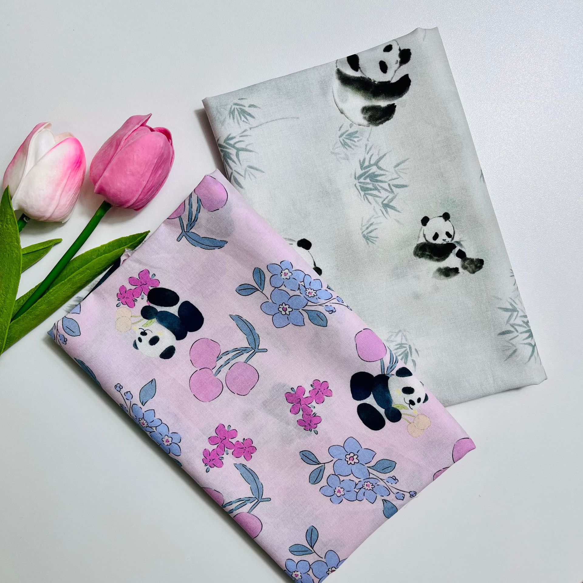 Picture of 100% Cotton 60-Count Digitally Printed Fabric with Cartoon Panda Pattern for Bags, Home Wear, Dresses, and Shirts