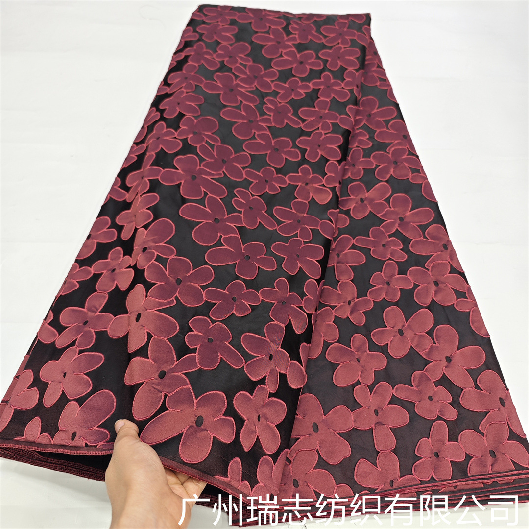 Picture of High-grade pink cute flower jacquard fabric three-dimensional gloss dress clothing handmade DIY bag fabric