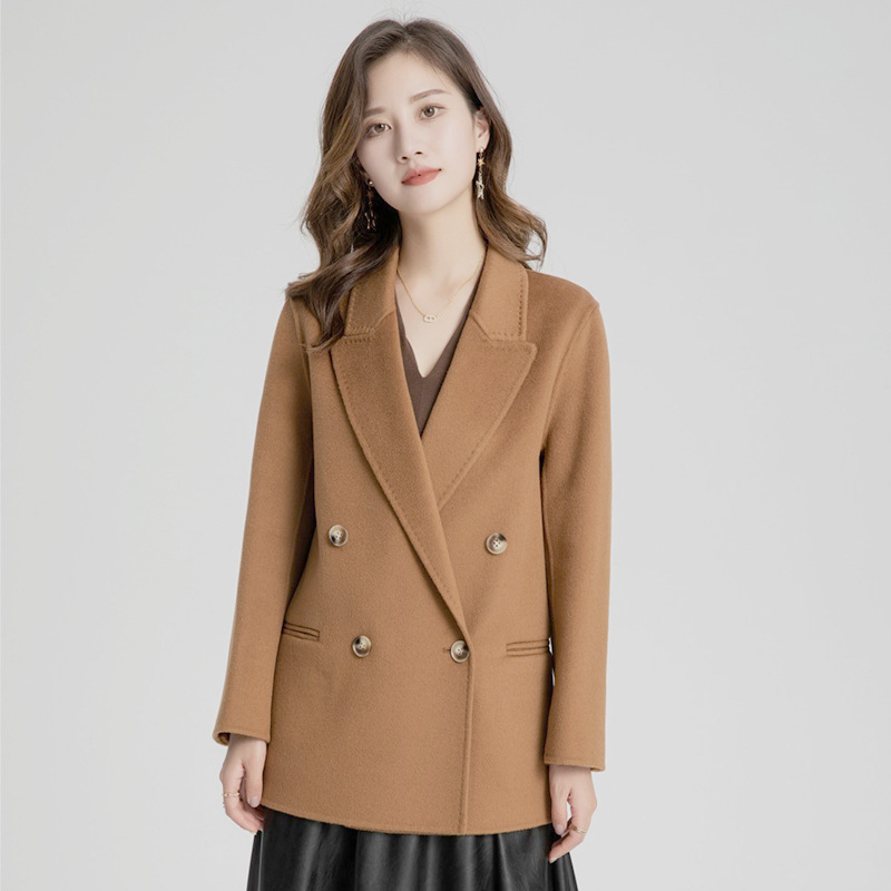 Picture of He Ying 2025 Autumn and Winter Coat Temperament Dry Refined Double-Sided Woolen Coat Casual Suit Double-Breasted Short Style