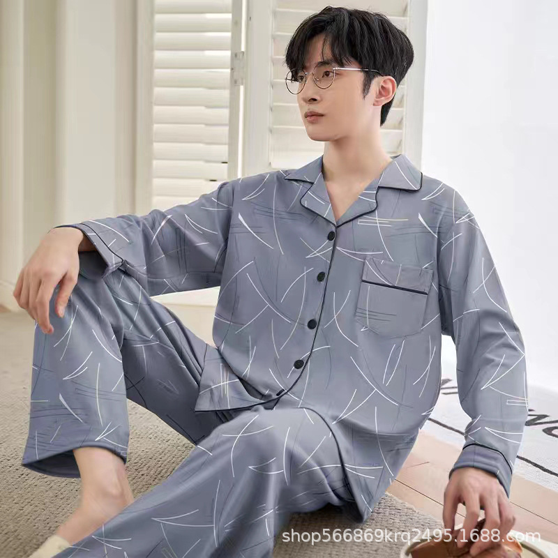 Picture of Pajamas Men's 2024 Spring and Autumn Cotton Long Sleeve Home Clothes Men's Boys Teenagers Thin plus size suit