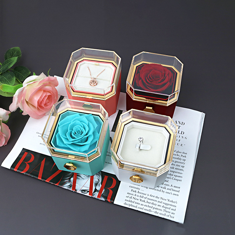 Cash Octagonal Rotating Eternal Flower Jewelry Box Advanced Sense Rose Necklace Packaging Box Valentine's Day Gift Box in stock