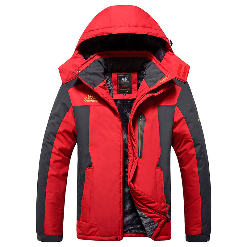 2025 New Outdoor Plus Fat Man Mountaineering Clothing Windproof and Waterproof Thickened Velvet Jacket Foreign Trade Cotton Clothes