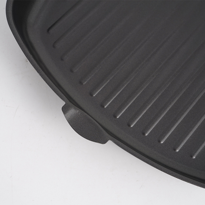 Picture of Outdoor Barbecue Plate Picnic Foldableable Portable Pot Frying Pan Cast Iron Pot Baking Pan Anti-Scalding Wooden Handle Double Mouth Deep Steak Pot